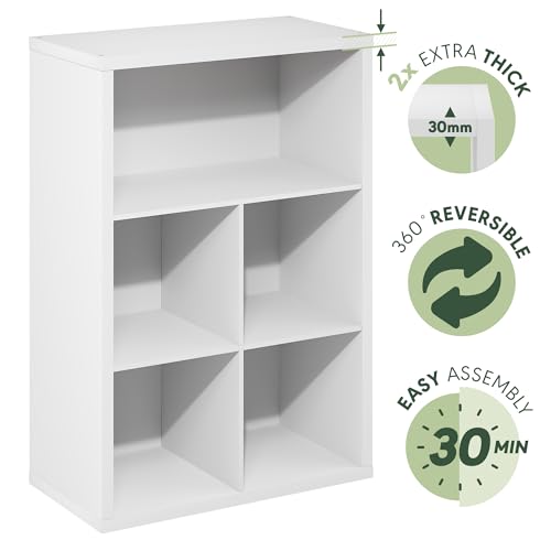 Image of Furinno Cubicle Book Shelf, 5-Cube Bookshelf, Extra Thick Frame Cube Storage Organizer Bookcase with Closed Back, 15.3 x 29.9 x 43.3, for Living Room, Bedroom, Home Office, White