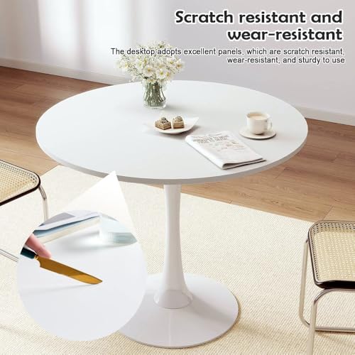 طاولة مستديرة بيضاء، طاولة طعام منزلية صغيرة، طاولة قهوة فاخرة مستديرة عصرية، هيكل مكبر صوت منخفض بمركز الجاذبية، مناسبة لغرفة المعيشة والشرفة والمقهى وغرفة الطعام