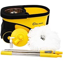 Simpli-Magic 79461 Commercial Grade Stainless Steel Spin Mop System with Replacement Microfiber Mop Head Walkable with Wheels