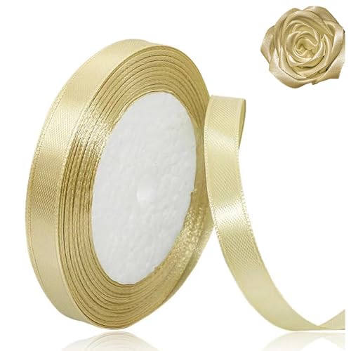 Gold Ribbon 3/8 inch x 25 Yards,Satin Ribbon Solid Color Fabric Ribbon for Gift Wrapping, Crafting, Wedding Party, Christmas, Hair Bows, Floral Bouquets, Anniversaries，Baby Showers& More
