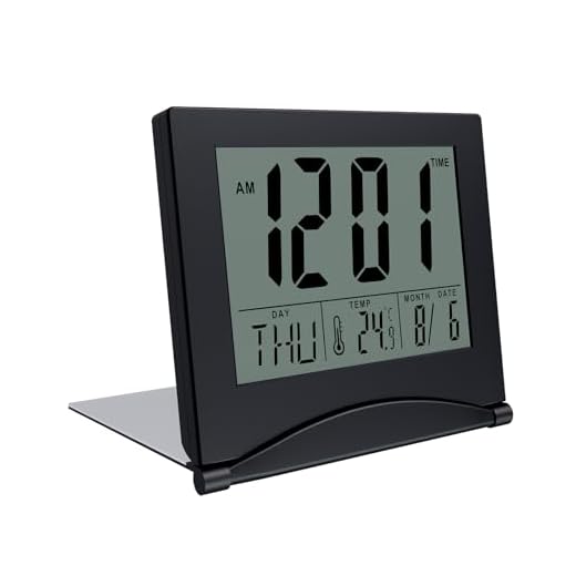 MMOBIEL Digital Clock LCD Travel Alarm Foldable – Desk Top Clock – Digital Clock with Day, Date and Temperature Indication – Digital Alarm Clock for Table – Desk Clock Battery Operated – Black
