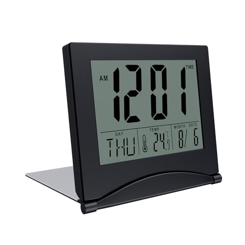 MMOBIEL Reloj Digital LCD Alarma de Viaje Plegable   Reloj Despertador Compacto con Indicación de Temperatura y Fecha   Despertadores Digitales   Funciona con Pilas