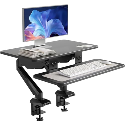 Claiks 24-Inch Sit-Stand Workstation，Innovative Space-Saving Height-Adjustable Ergonomic Desk Converter with