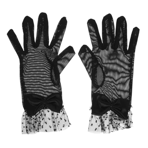 SAFIGLE 1 Pair Black Lace Gloves Fashionable Short Wrist Gloves for Women Tea Parties Evening Gowns and Wedding Celebrations Party