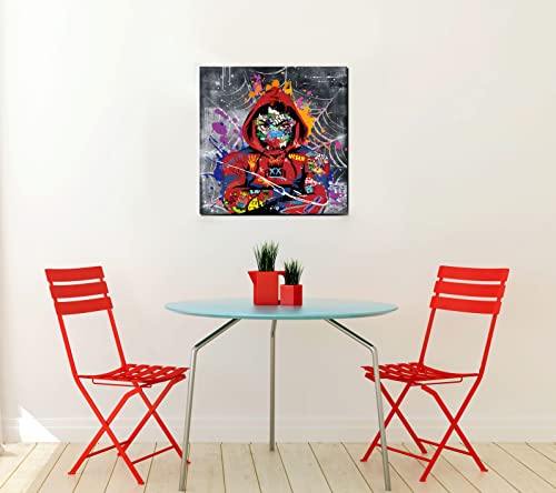 Banksy Wall Art Decor For Kids Room, Modern Wall-Art Above Bed, Funny Graffiti Superhero Canvas Print Gift For Teen Boys, Color Street Painting, Stretched And Framed Ready To Hang Size 30X30 In #TOP5