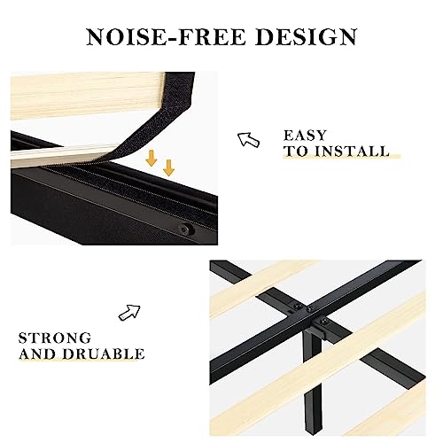 4 Ever Winner Queen Size Bed Frame With Headboard, Black Velvet Bed Frame Queen With Diamond Headboard And Wingback, Solid Wood Slats Support/Easy Assembly/No Box Spring Needed, Queen Size Bed Frames #TOP3