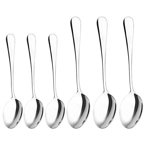 Qinglele Cuchara de Mesa, Cuchara de Cena, Juego de 6 Piezas, 3 Grandes de 20,4 cm 8 Pulgadas, 3 pequeñas de 17 cm 6,7 Pulgadas, Acero Inoxidable 304 Cover
