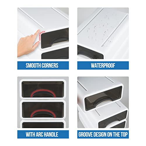 Vinteky Schubladenbox, Stapelbare Mini Aufbewahrungsbox aus hochwertigem Kunststoff (PP), Sichtbar Schubladenschrank Schubladencontainer für Büro/Wohnzimmer/Schlafzimmer, 35 x 26 x 17,5cm, Weiß