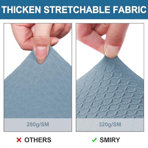 Image of Smiry Waterproof Seat Covers for Dining Room Chairs, No Rear Covers | Stretch Jacquard Removable Washable Chair Seat Slipcovers Protector, Set of 8, Airy Blue