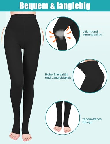 Evolyline Medizinische Kompressionsstrumpfhose Damen Herren Lang 15-20 mmHg, Klasse I Abgestufte kompressionsstrümpfe Stützstrümpfe Offene Zehe für schwangerschaft Krampfadern Ödeme lipödem