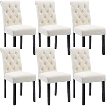 PU Leather Upholstered Dining Chairs Set of 6 Tufted Wood High Back Parsons Chairs Armless Side Chairs for Kitchen and Dining Room, Cream