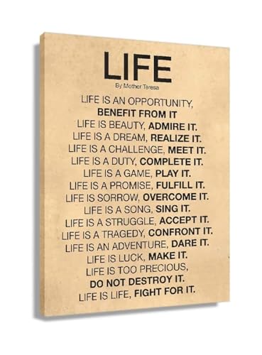 OLQEAAUF Inspirational Life Poem Quotes Wall Art, Motivational Vintage Canvas Poster Prints for Bedroom Office Home Decor(Framed,12X18inch(30X45cm))