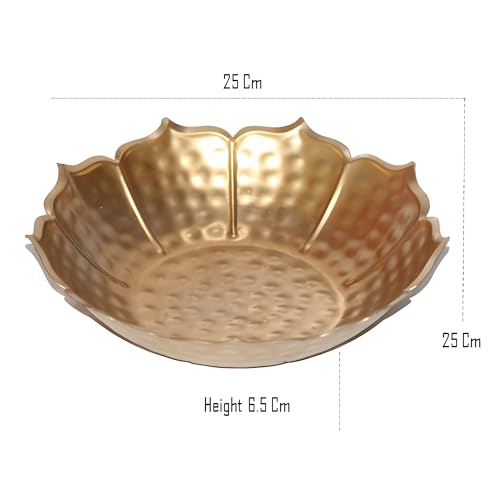 Image of Metal Taj Urli Bowl for Pooja (25x25x6.5) cm Golden Lotus Flower Style Diya Candle Holder for Home Living Room Office Decoration