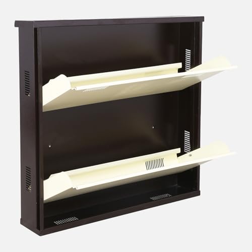 Image of Metal Shoe Rack Wall Mounted for Home with Central Locking 2 Door 28 inch Wall Mounted Metal 6 Pair Shoe Rack Cabinet Pre-Assembled Rack Shelves|3 Year Warranty (Brown & Ivory)