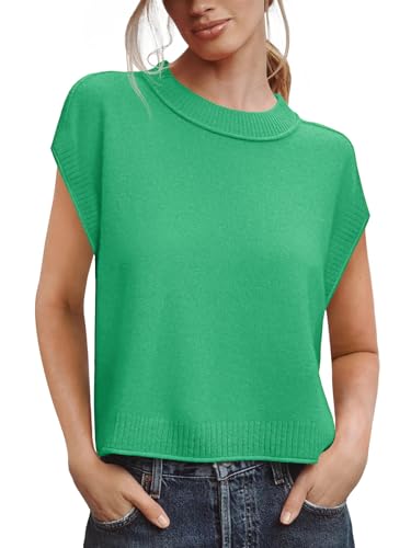 Image of Saodimallsu Womens Cap Short Sleeve Sweater Vest Summer Casual Crew Neck Loose Knit Lightweight Pullover Tank Tops