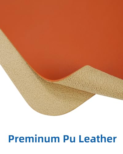 Image of Leather Desk Pad Protector,Mouse Pad,Office Desk Mat, Non-Slip PU Leather Desk Blotter,Large Desk mat,Waterproof Keyboard mat for Office /Home /Decor (Orange,35 inch x 17 inch)