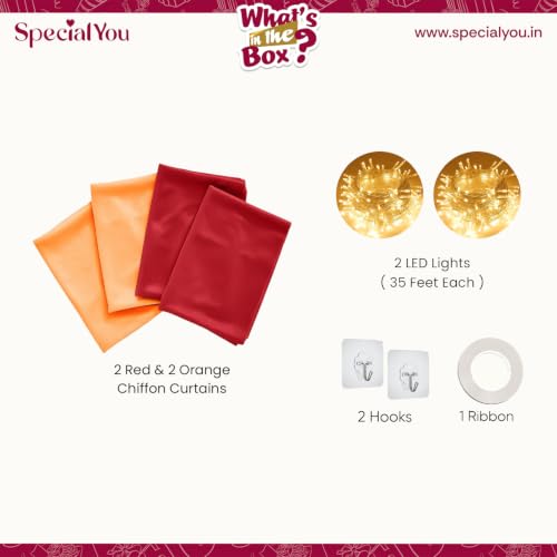 Image of SpecialYou Ganpati Decoration Setup for Home with Orange & Red (7 * 3.5 ft) Curtains, Varalakshmi Pooja Decoration Items, Backdrop Cloth for Decorations Pooja, Mandir Decorations Items for Home- 9Pcs