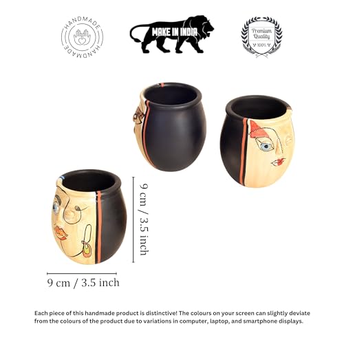 Image of Aakriti Art Creations Pizo Pots Hand Painted Set of 3 | Multicolor Terracotta Flower Vases | Matte Finish Modern Art Decorative Pots for Living Room, Table Decor & Gifting