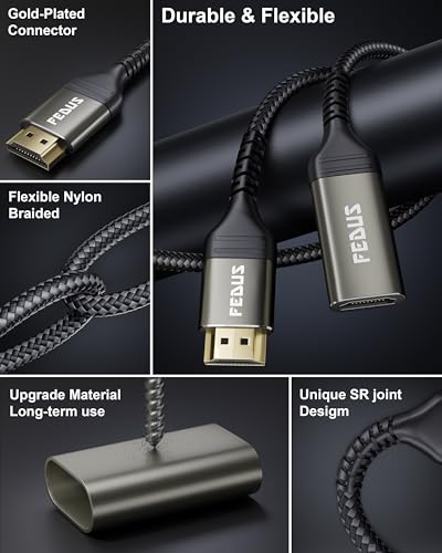 Image of FEDUS HDMI Extension Cable Support 4K@60Hz 3D HDR, Male to Female HDMI Extender 4.9FT Adapter Connector Cord For MacBook Pro, TV Stick PS5 PS4, Laptop, PC, Blu Ray, Google Chromecast, HDTV, Monitor
