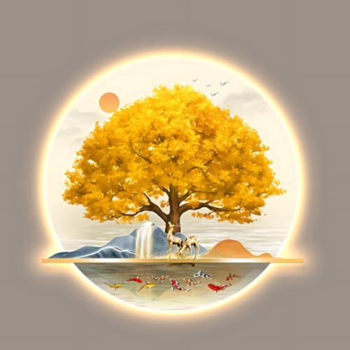 3D Wall Sculptures Painting Hanging Wall Art Led Light Painting, Lámpara decorativa montada en la pared con control remoto, Luz ajustable, Pintura colgante de pared de estilo chino tradicional(Style 4
