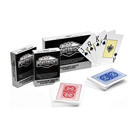 Poker Night Pro 2 Decks of Professional Waterproof Playing Cards | 100% Plastic TEXAS HOLDEM Poker Cards (1 x Red/1 x Blue) | 54pcs Per Deck Including 2 Jokers | JUMBO Index | Super CASINO Quality Cover