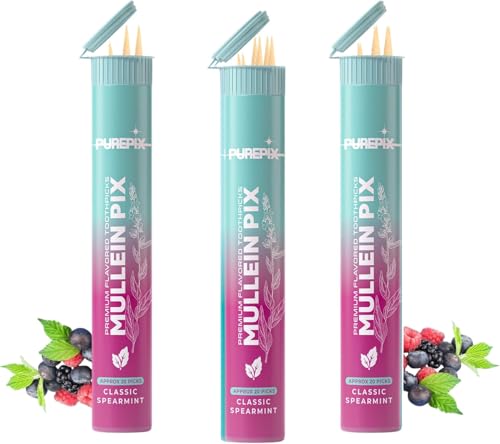 Image of PUREPIX Mullein Pix Flavored Toothpicks Classic Spearmint Infused with Mullein Leaf, Extra Thick Natural Alternative to the Hand-to-Mouth Habit, 3 Pack, Plant-Based Sticks, Nicotine Free, Kosher Vegan