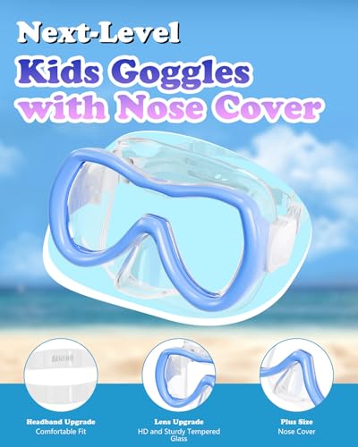 Aegend Kids Swim Mask Goggle, Swimming Goggles with Nose Cover Tempered Glass 180° HD Wide View — view 4
