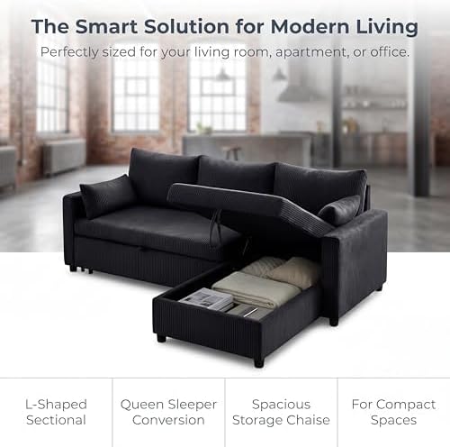 Trygoal 85'' Queen 3-Seat Pull Out Sleeper Sofa Bed with Storage, Black image 6