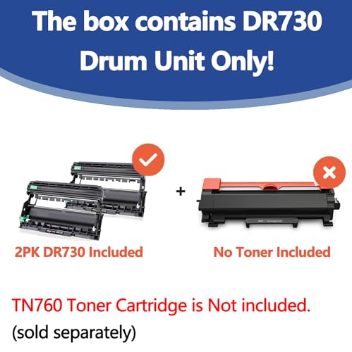 Image of DR730 Drum Unit 2 Pack (Not Toner) Compatible Replacement for Brother DR-730 DR760 tn760 Drum Compatible HL-L2350DW HL-L2370DW HL-L2395DW HL-L2325DW MFC-L2750DW MFC-L2710DW L2690DW Printer Drum