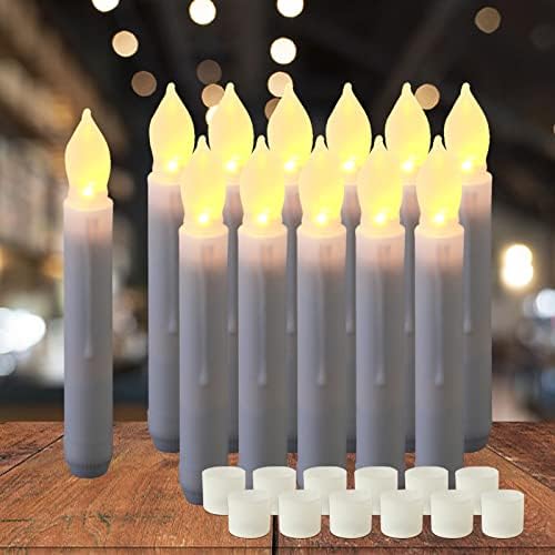 Amagic 12PCS 6.5" White Flameless LED Taper Candles, Battery Operated Hanging Taper Candles, Flicking Battery candlesicks for Party Church Christmas Decor, No Remote