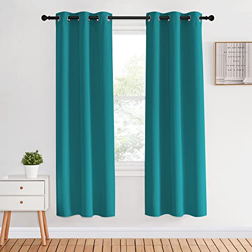 NICETOWN Room Darkening Curtains 40 inch Length 2 Panels, Peacock Teal, W34, Thermal Insulated Grommet Blackout Curtains for Modern Casual Elegant Bedroom Kids Room Theme Decoration Peacock