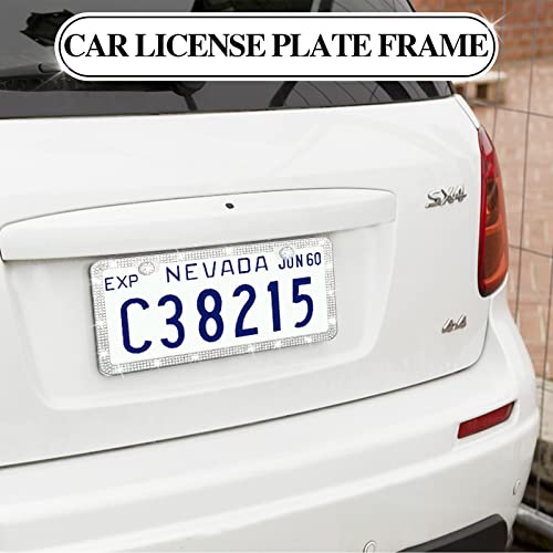 Zsdy Bling License Plate Frame For Women, 1 Pack Rhinestone License Plate Tag Frame With Sparkle Glitter Handcrafted Cute Diamond, Stainless Steel Crystal Car License Plate Cover, White #TOP6