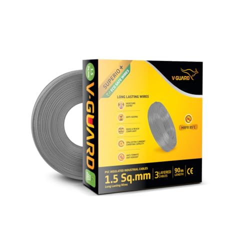 Image of V Guard Superio+ Eco Safe Triple Layered HRFR PVC Wiring Cables (Grey, 1.5 Sqmm)