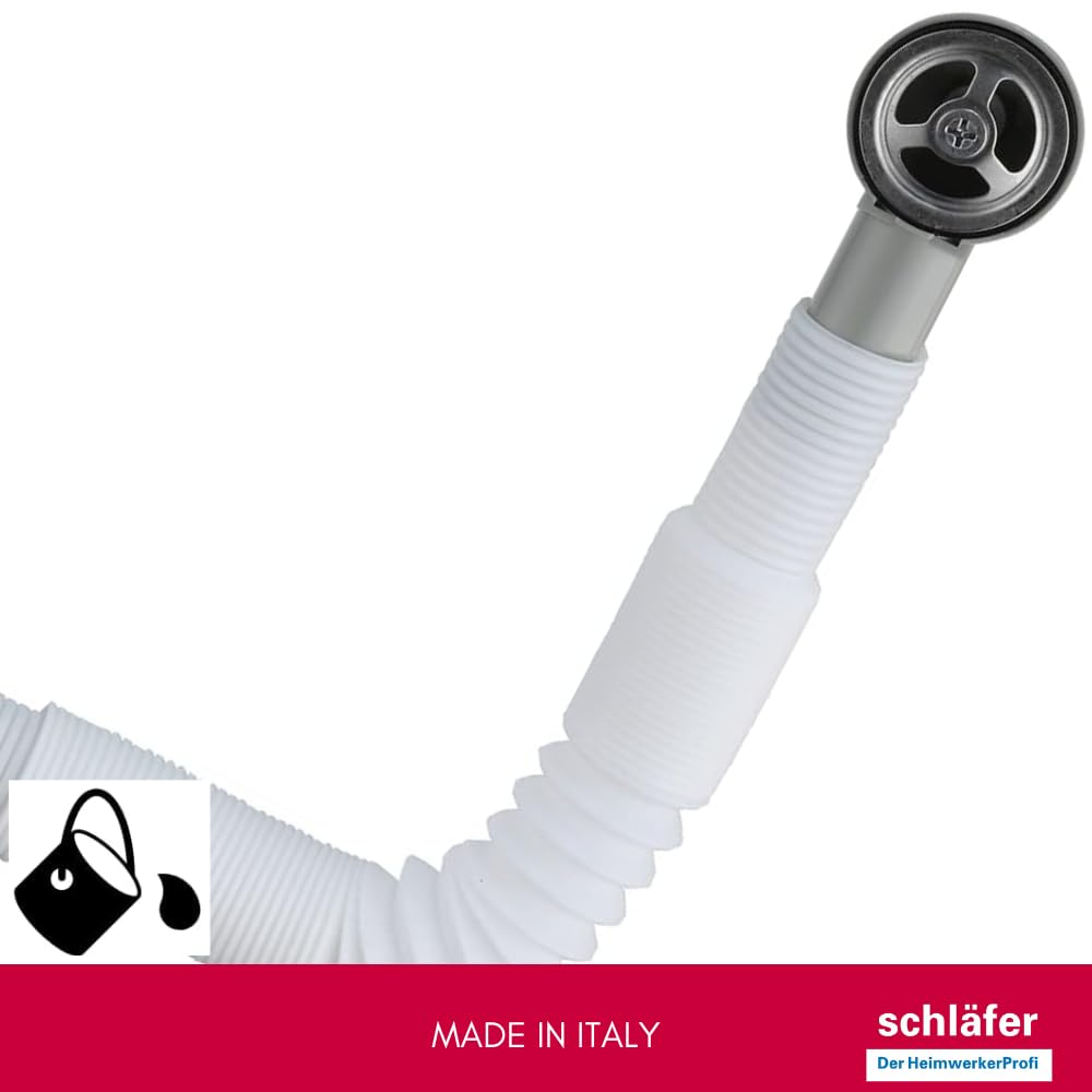 Schläfer 439410 | Universele spoelafvoer van staal met rechthoekige en ronde overloop, mandgeleiding, spoelgat 90 mm, 1 1/2 inch uitloop, standaard roestvrijstalen afvoer met schroef en mand