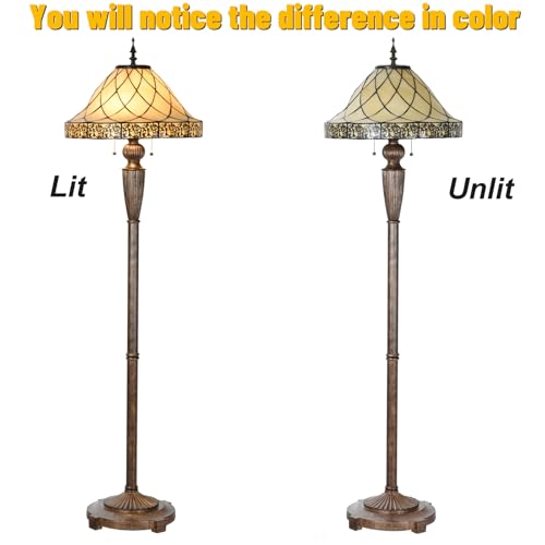 HomeBeauty FL0002 Tiffany Floor Lamp Stained Glass Lampshade Beige-Like Color with Geometric Pattern, Warm Glow & Elegant Design, Antique Finished Lampbase, W 18 X H 62.5 Inches, LED Bulbs Included by HomeBeauty - Image 6