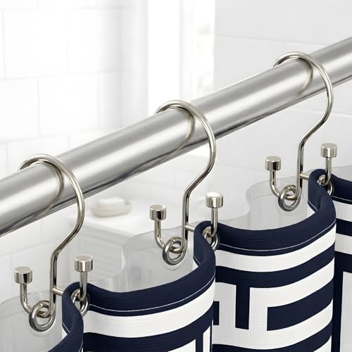 Bathway 12-Pack Double Shower Curtain Hooks Rust-Resistant Metal Shower Curtain Rings with High-Low Design to Separate Liner & Curtain Smooth Glide Nickel