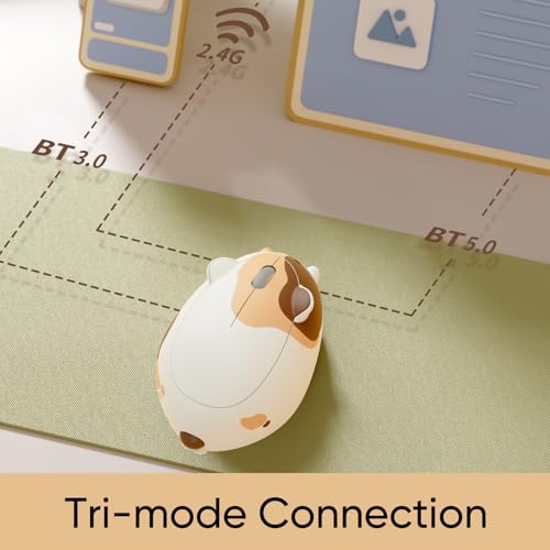 Image of Akko Cat Theme Wireless Gaming Mouse Calico Cat, Tri-Mode Mouse BT3.0 /BT5.0 /2.4G, Cute Optical Cordless Cartoon Mice for Computer /Laptop /Desktop /PC, Compatible with Mac /Win