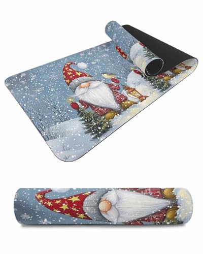 Debedcor Heat Proof Table Pads Waterproof Decorative, Blue Gray Christmas Gnomes Non-Slip Table Countertop Protector, Winter Xmas Snowflake Insulation Mat for Dining Room, 48 x 12 Inches