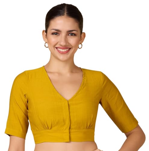 Image of Studio Shringaar Women Viscose Half Sleeve Smart V Neck Readymade Saree Blouse