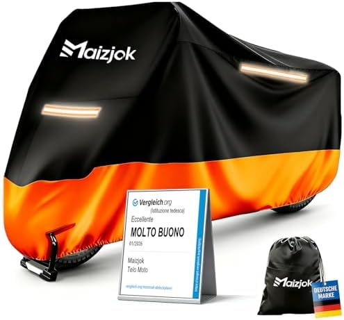 Maizjok® Telo Moto da Esterno Interno Telo Coprimoto Impermeabile Copri Moto 210D Poliestere Copertura Universale per Scooter Motorino Ciclomotori Motocicletta Stradale Motocross (245x105x125cm）