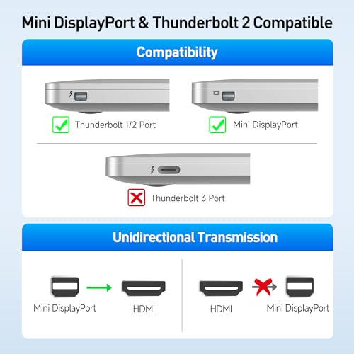 Cable Matters Adaptador Mini DisplayPort to HDMI (Adaptador Mini Display Port a HDMI, Mini DP HDMI) con 1080p@60Hz en Negro - Compatible con Puertos Thunderbolt y Thunderbolt 2