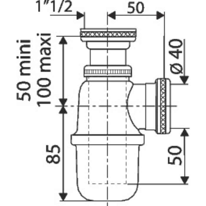 Siphon d'évier à culot laiton brut - 1'1/2 - Ø 40 mm - Valentin | Siphon d'évier à culot laiton brut - 1'1/2 - Diamètre 40 mm - Valentin