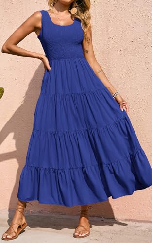 Image of PRETTYGARDEN Women's 2026 Casual Loose Plain Maxi Sundress Smocked Tank Dress Sleeveless Summer Beach Tiered Long Dresses