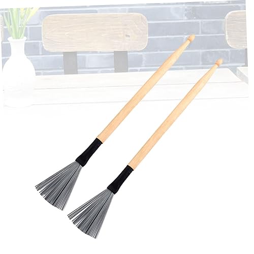 ibasenice 2 piezas de baquetas de madera para jazz con cepillo de alambre de acero, herramienta de limpieza para batería, ideal para principiantes miniatura 5