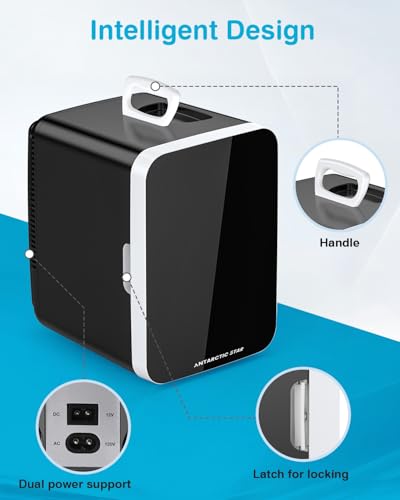 Antarctic Star Compact Mini Fridge, 10L Portable Small Refrigerator, 2.6 Gal Mini Fridge with AC/DC Adapters, Small Cosmetics Cooler for Beverage, Food, Makeup, Bedroom, Office, Dorm, Black on Fridge.com