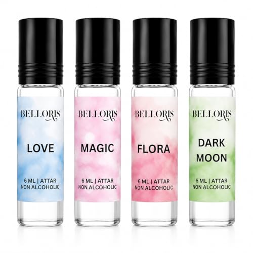 Image of Premium Attar Gift Set for Men & Women | Love, Magic, Flora & Dark Moon | Non Alcoholic Roll-On Perfume Oil | Long Lasting Fragrance | 4 x 6ml (24ml Total)