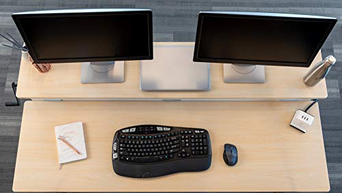 Stand Up Desk Store Crank Adjustable Two Tier Standing Desk With Heavy Duty Steel Frame (White Frame/Birch Top, 60" Wide) #TOP4