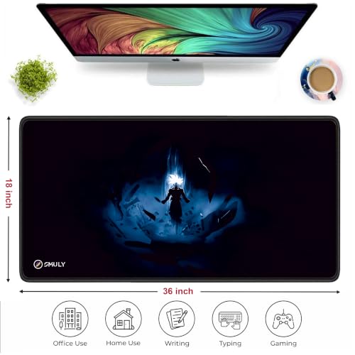 Image of Blue Energy Warrior Mouse Pad 18x36Inch 3mm Extended Gaming Desk Mat with Anti-Slip Rubber Base Mousepad for Smooth Surface Desk pad for PC & Laptop Use Waterproof & Stiched (Multicolour)Deskpad