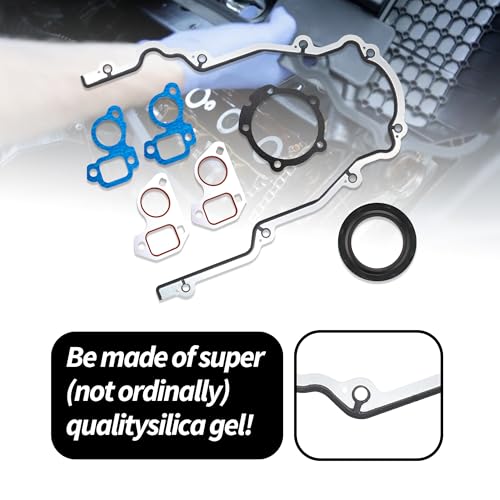 Image of HiSport TCS45993 Engine Timing Cover Gasket Set with Water Pump Gaskets & Main Seal - Compatible with LS LS1 LS6 LS2 LS3 LQ9 LQ4 4.8L 5.3L 5.7L 6.0L 6.2L Engines - Replacement 12633904