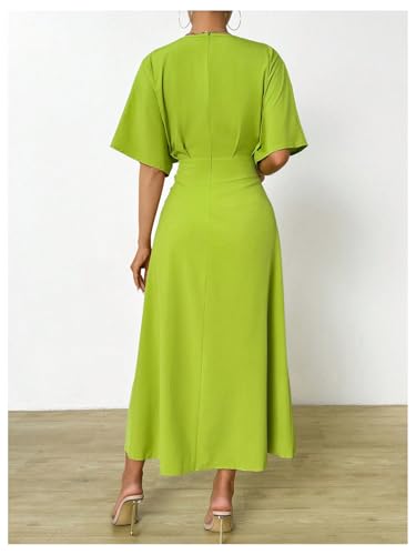 Image of Floerns Women's Twist Front Wrap Long Dress Crew Neck Dolman Short Sleeve Maxi Dress